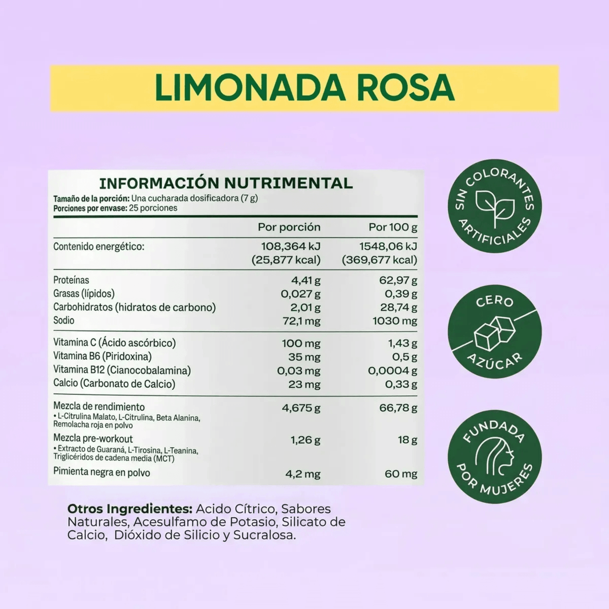Pre Workout Sabor Limonada Rosa Tarro 25 ct