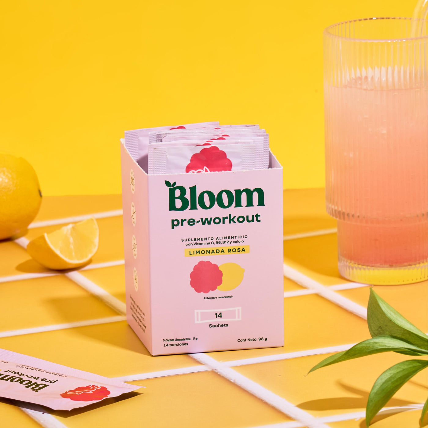 Pre Workout Sabor Limonada Rosa 14 Sobres