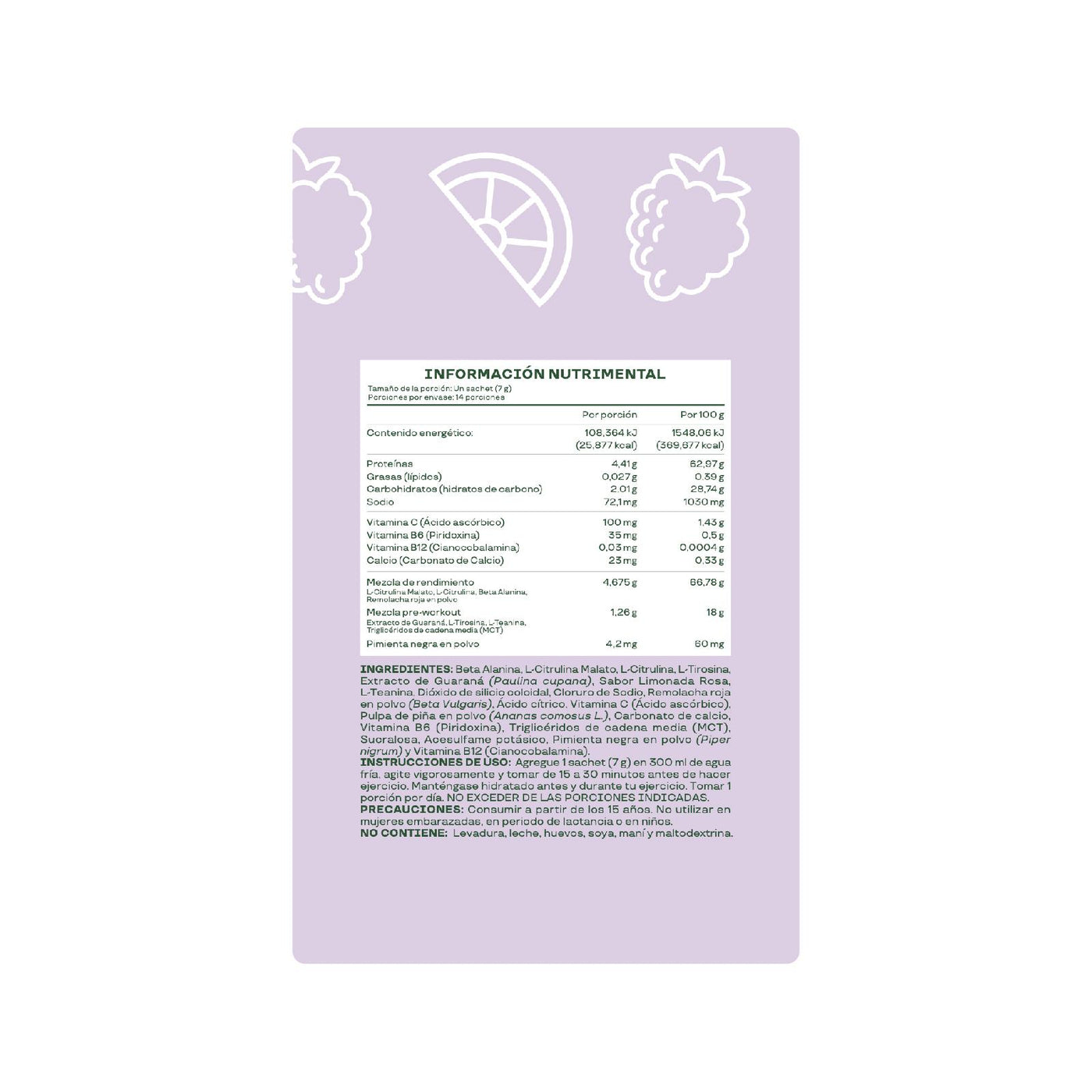 Pre Workout Sabor Limonada Rosa 14 Sobres
