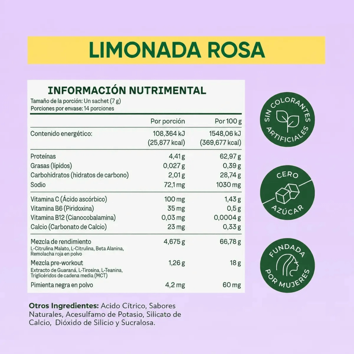 Pre Workout Sabor Limonada Rosa 14 Sobres