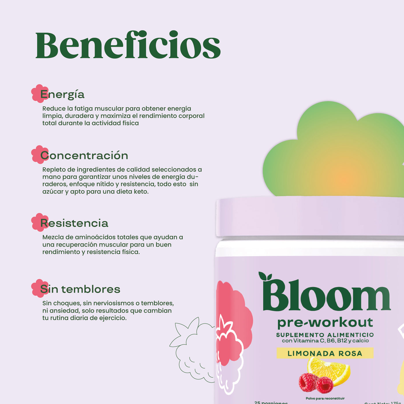 Pre Workout Sabor Limonada Rosa Tarro 25 ct